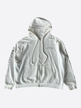 Chrome Hearts White & Black Scroll Logo Zip Up Hoodie